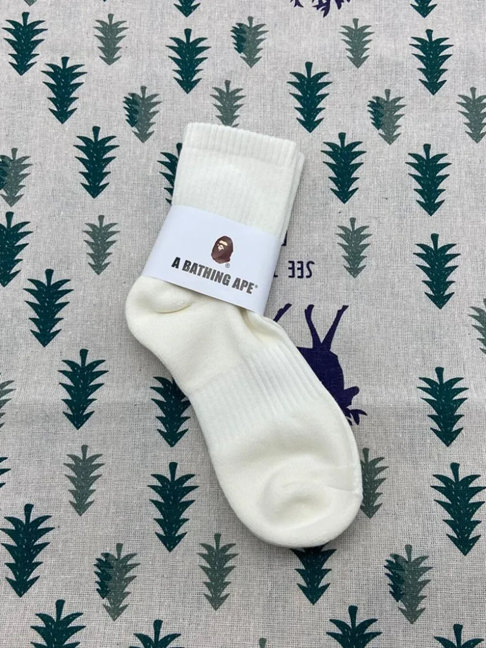 Bape White Cotton Logo Embroidered Unisex Sports Socks